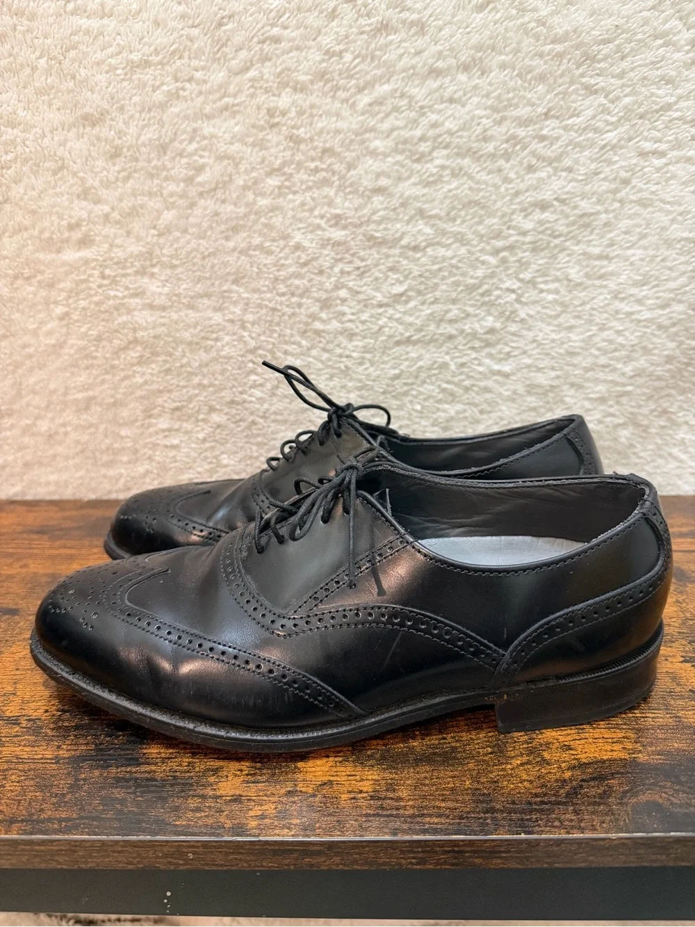 DEXTER Vintage Shoes Mens 8 2W Black Wingtip Oxford Brogue Blucher Classic USA